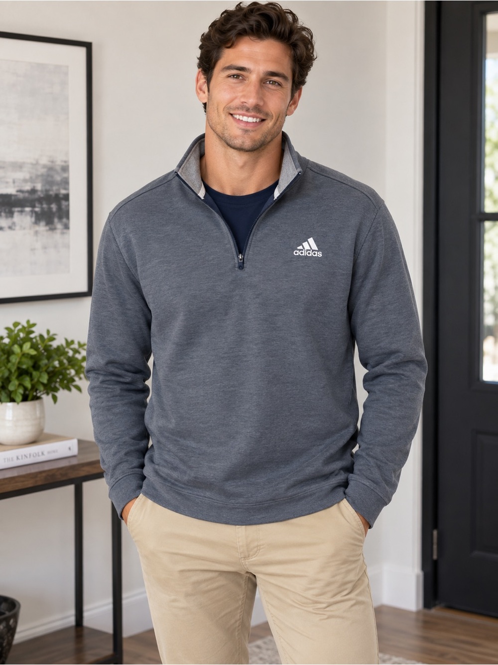 Adidas Men’s Quarter-Zip Pullover Sweatshirt - Charcoal Gray L